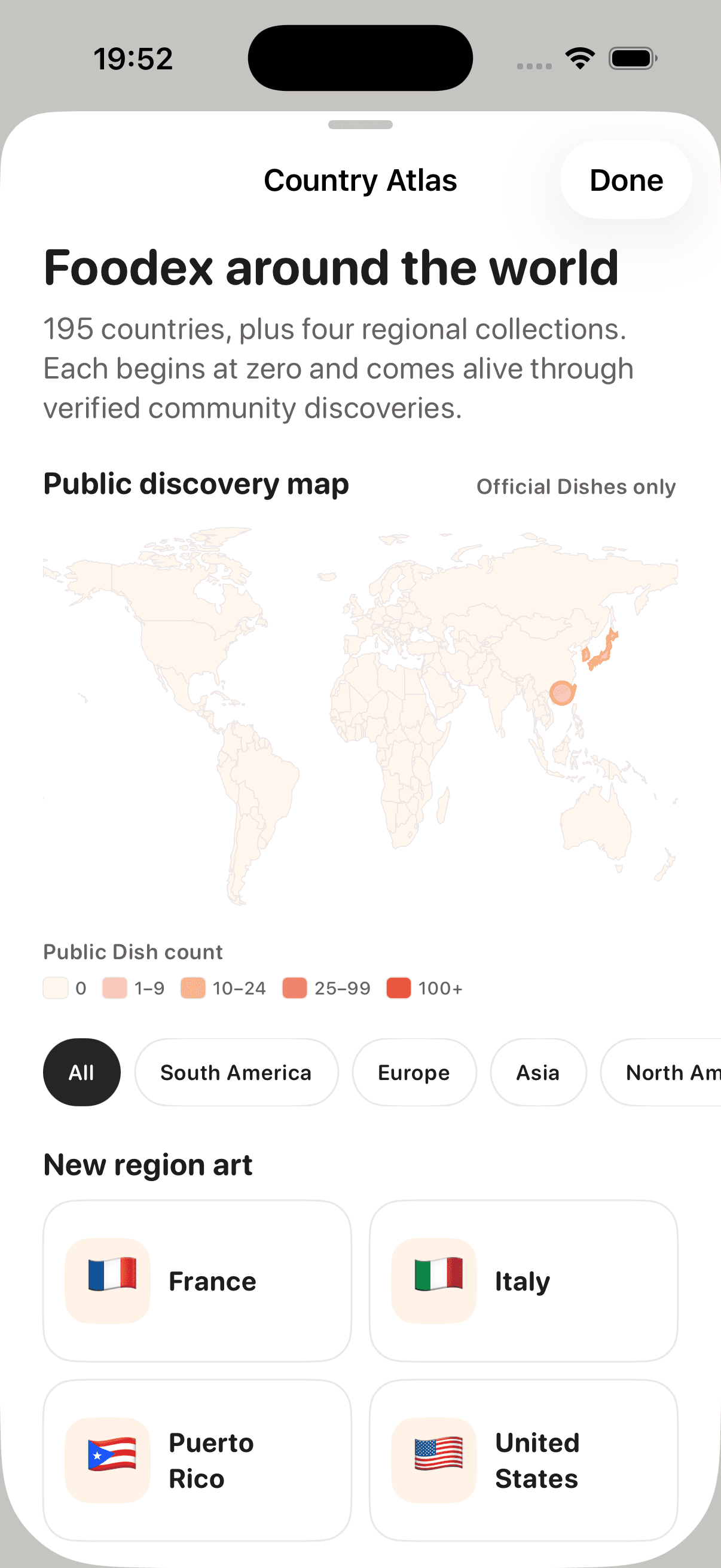 Foodex Country Atlas with a world map and regional collections